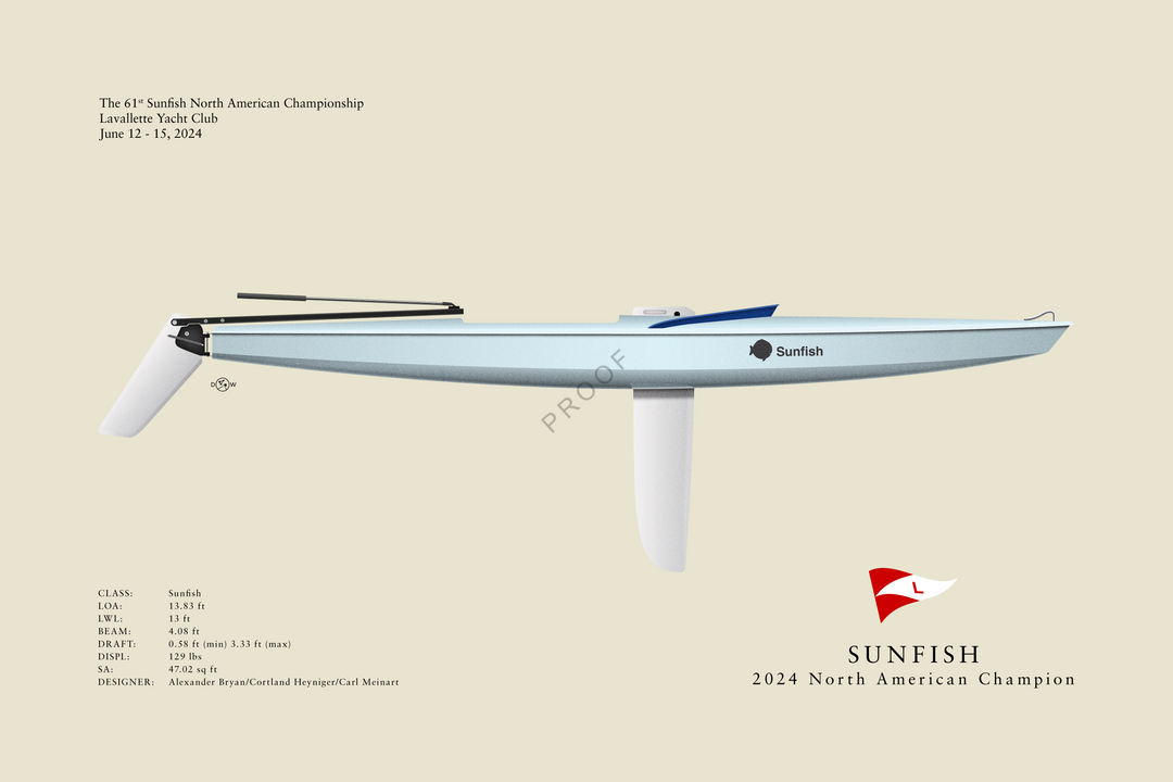 Sunfish  - North American Champion - Flush Deck Custom Half Hull Print