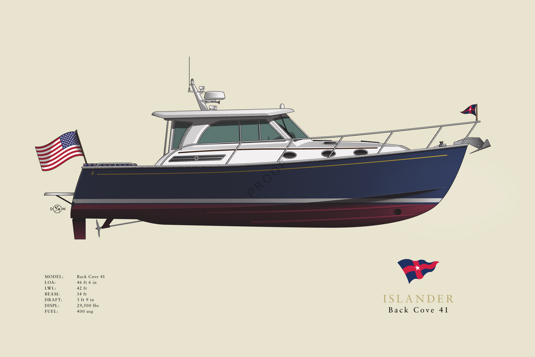 Islander - Back Cove 41 - Half Hull Print With Deck Details