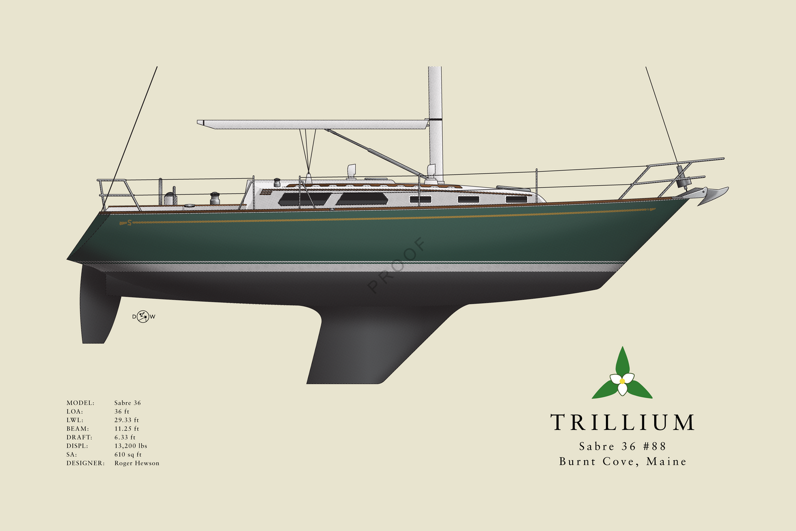 Trillium - Sabre 36 - Half Hull Print With Deck Details