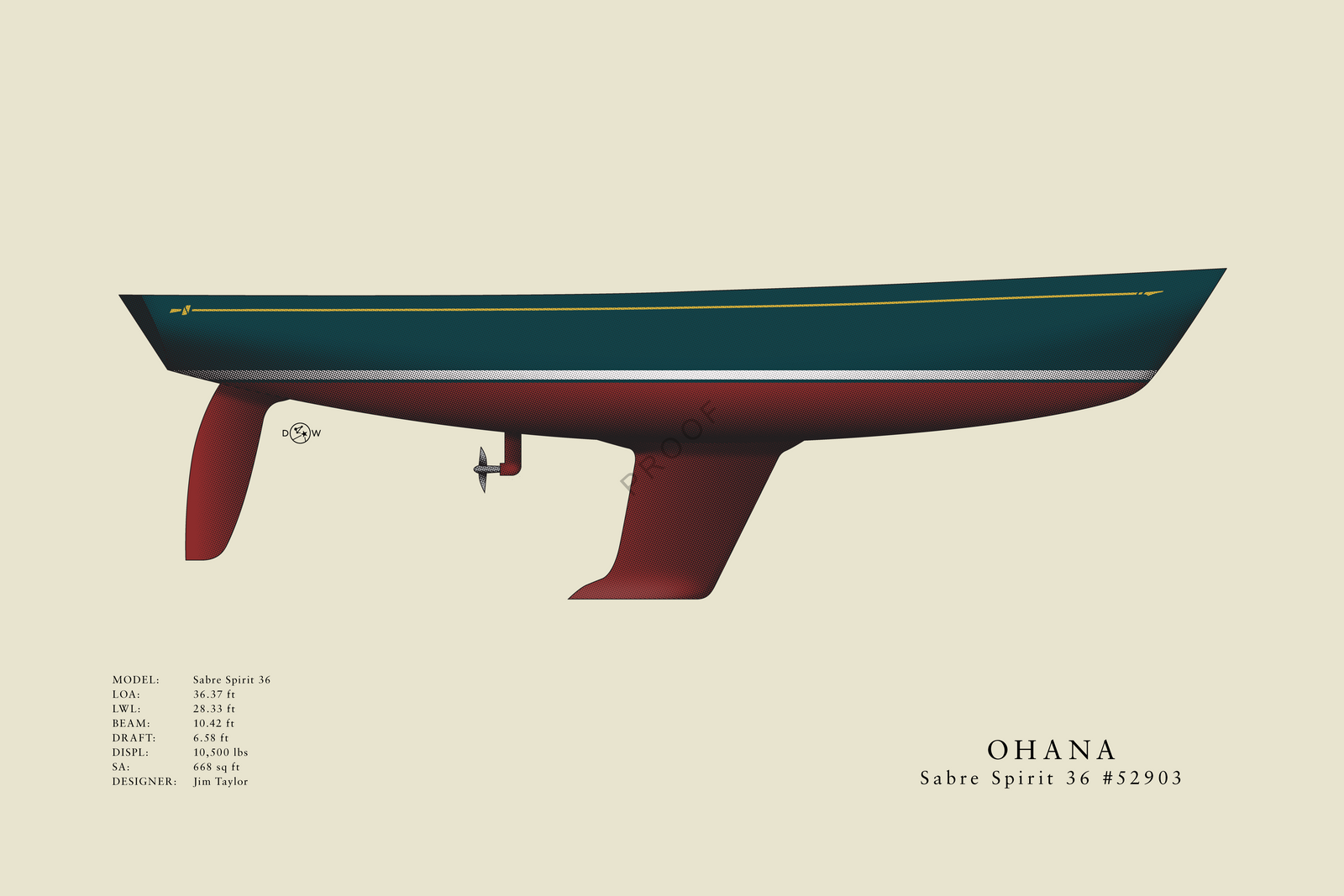Ohana - Sabre Spirit 36 - Flush Deck Half Hull Print
