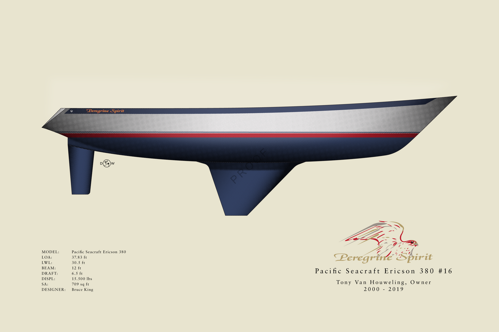 Peregrine Spirit - Ericson 380 - Flush Deck Half Hull Print