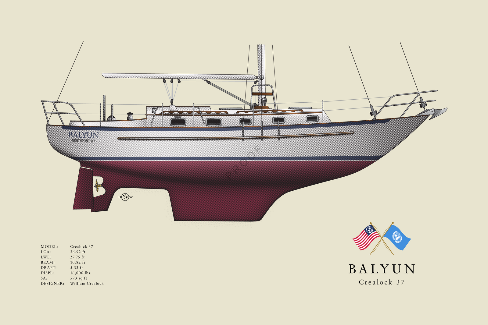 Balyun - Crealock 37 - Half Hull Print With Deck Details