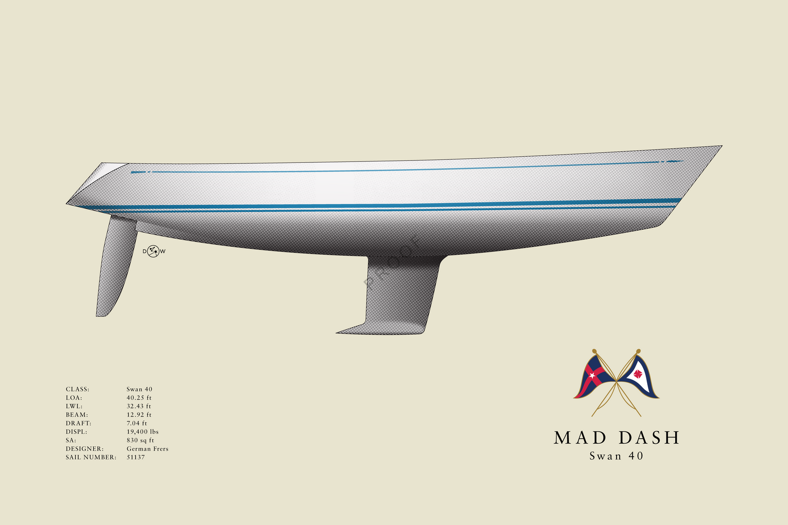 Mad Dash - Swan 40 - Flush Deck Half Hull Print
