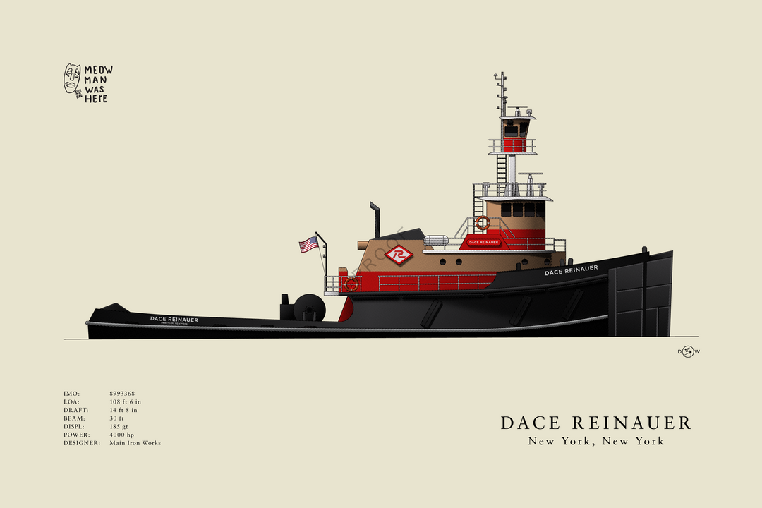 Dace Reinauer - New York Tugboat - Half Hull Print With Deck Details