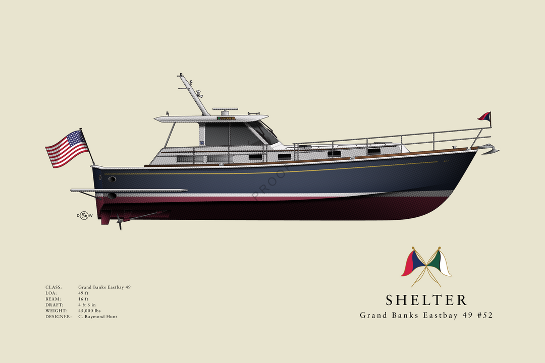 Shelter - Grand Banks Eastbay 49 - Half Hull Print With Deck Details