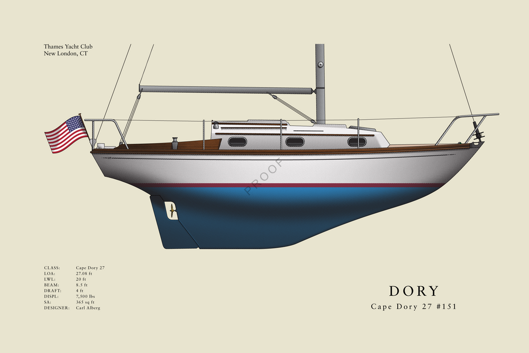 Dory - Cape Dory 27 - Half Hull Print With Deck Details