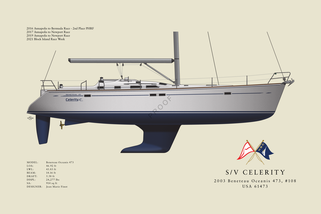 Celerity - Beneteau Oceanis 473 - Half Hull Print With Deck Details