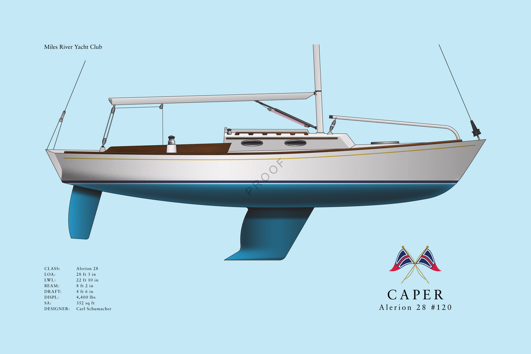 Caper - Alerion 28 - Half Hull Print With Deck Details