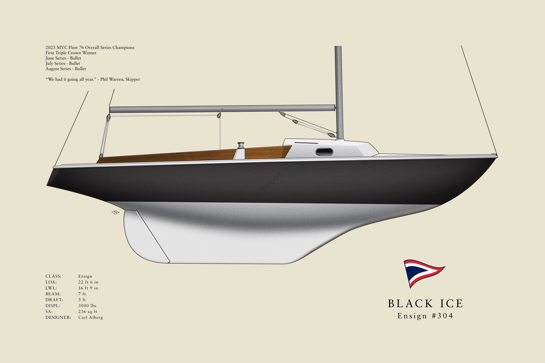 Black Ice - Pearson Ensign - Half Hull Print With Deck Details