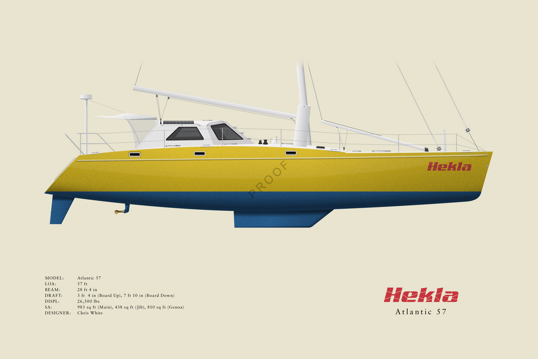 Hekla - Atlantic 57 Catamaran - 2024 Edition Half Hull Print With Deck Details