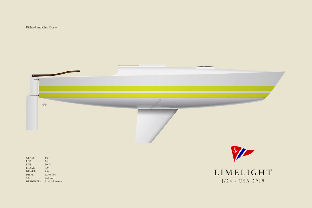 Limelight  - J/24 USA 2919 - 2024 Edition Flush Deck Half Hull Print