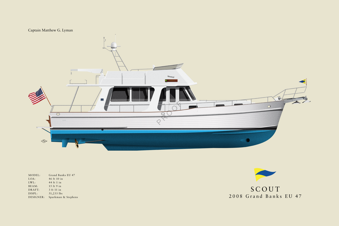 Scout - Grand Banks EU 47 - Custom Half Hull Print With Deck Details