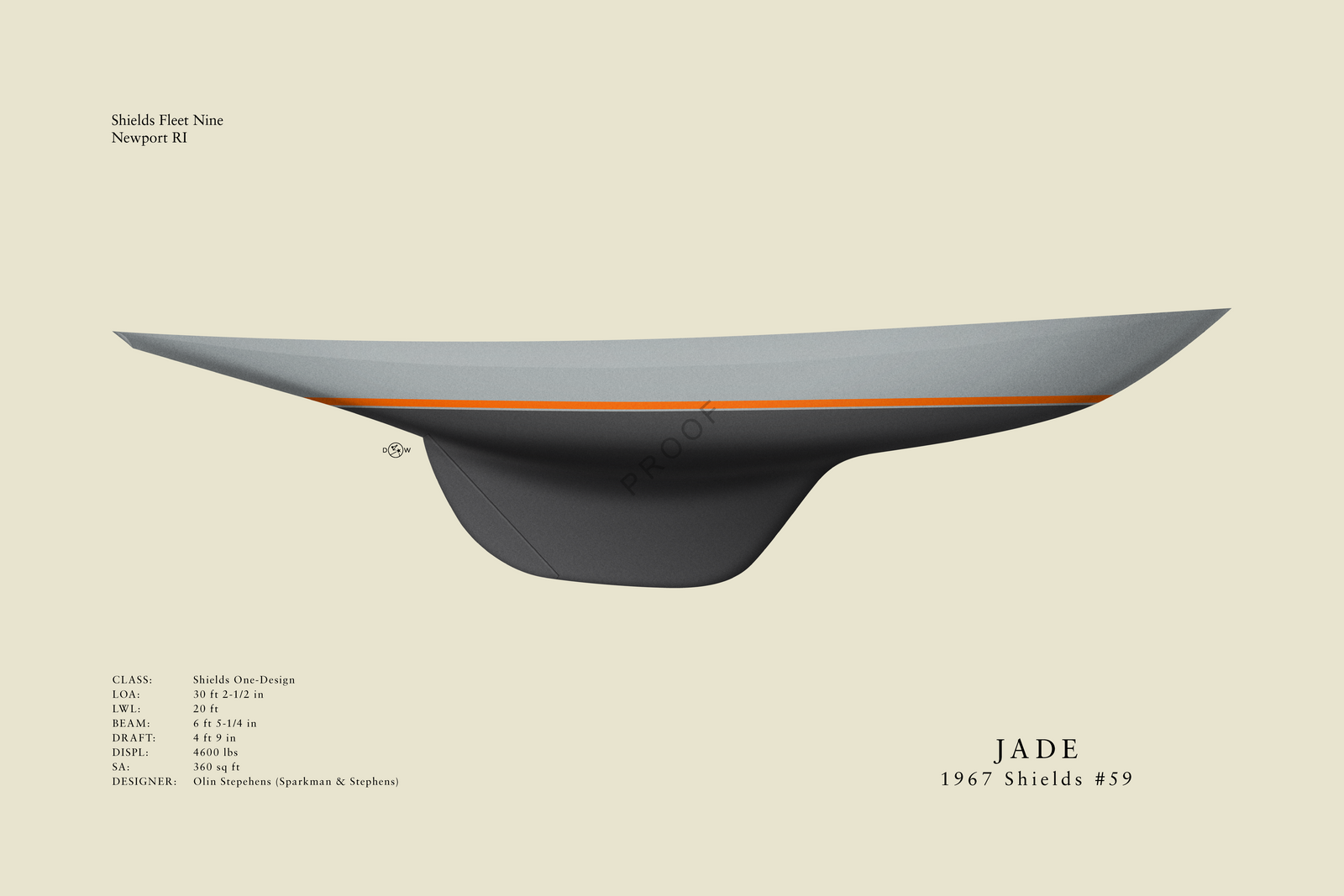 Jade - Shields Class - Flush Deck Custom Half Hull Print