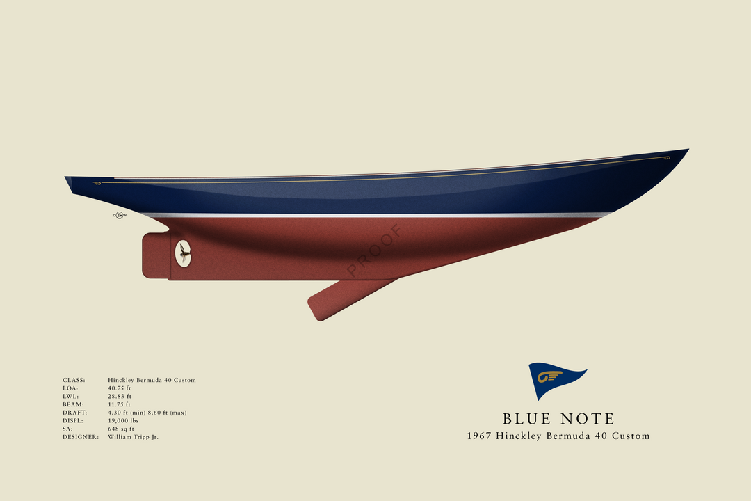 Blue Note - Hinckley Bermuda 40 - Custom Flush Deck Half Hull Print