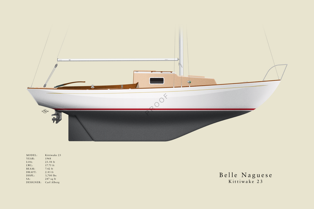 Belle Naguese - Kittiwake 23 - Custom Half Hull Print With Deck Details