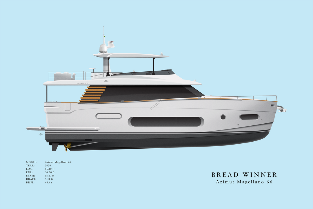 Bread Winner - Azimut Magellano 66 - Custom Half Hull Print With Deck Details