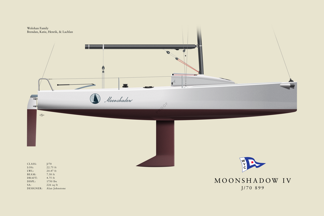 Moonshadow IV - J/70 - Custom Half Hull Print With Deck Details