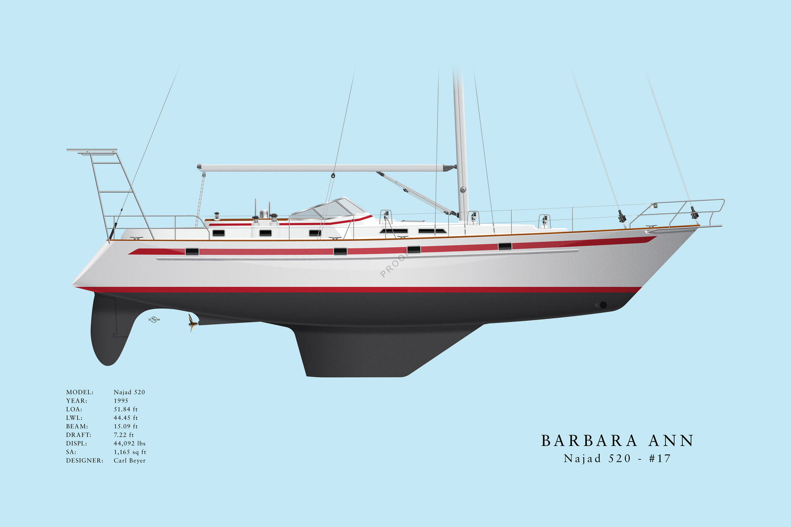 Barbara Ann - Najad 520 - Custom Half Hull Print With Deck Details