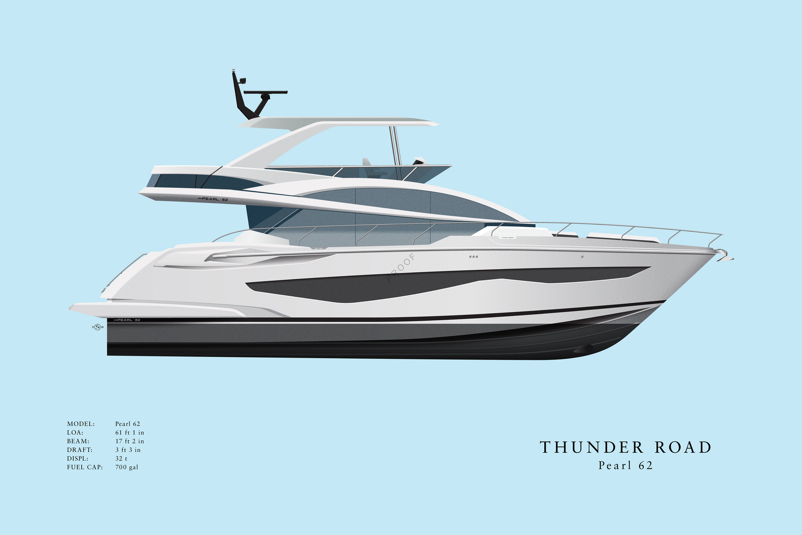 Thunder Road - Pearl 62 - Custom Half Hull Print With Deck Details