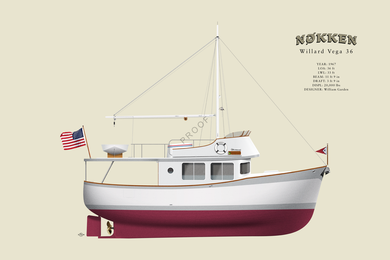 Nokken - Willard Vega 36 - Custom Half Hull Print With Deck Details