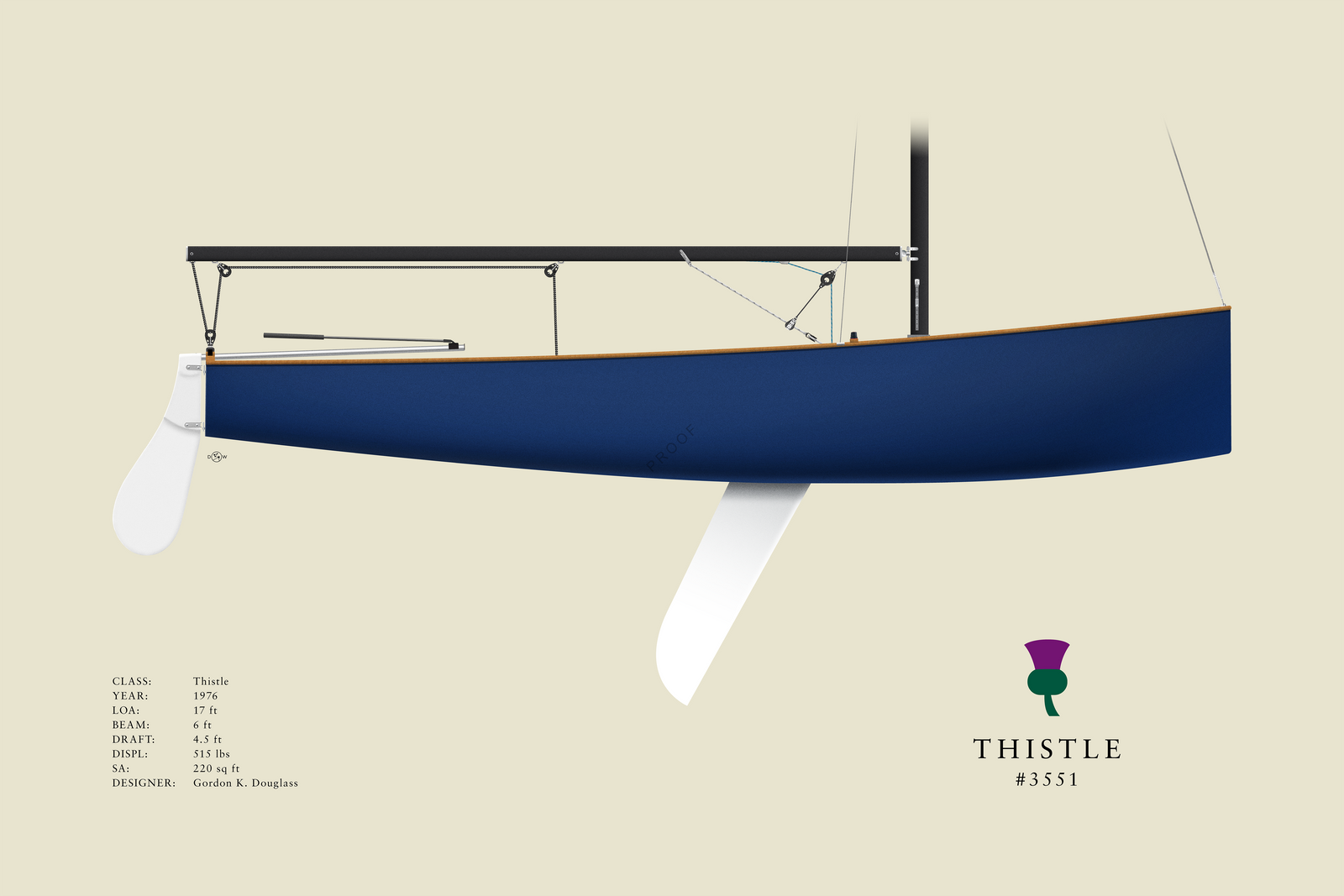 Thistle #3551 - Thistle Class - Custom Half Hull Print With Deck Details