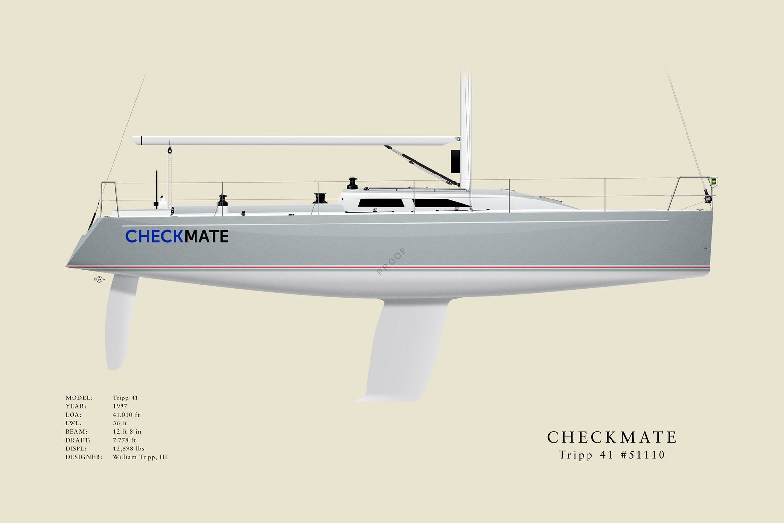 Checkmate - Tripp 41 - Custom Half Hull Print With Deck Details