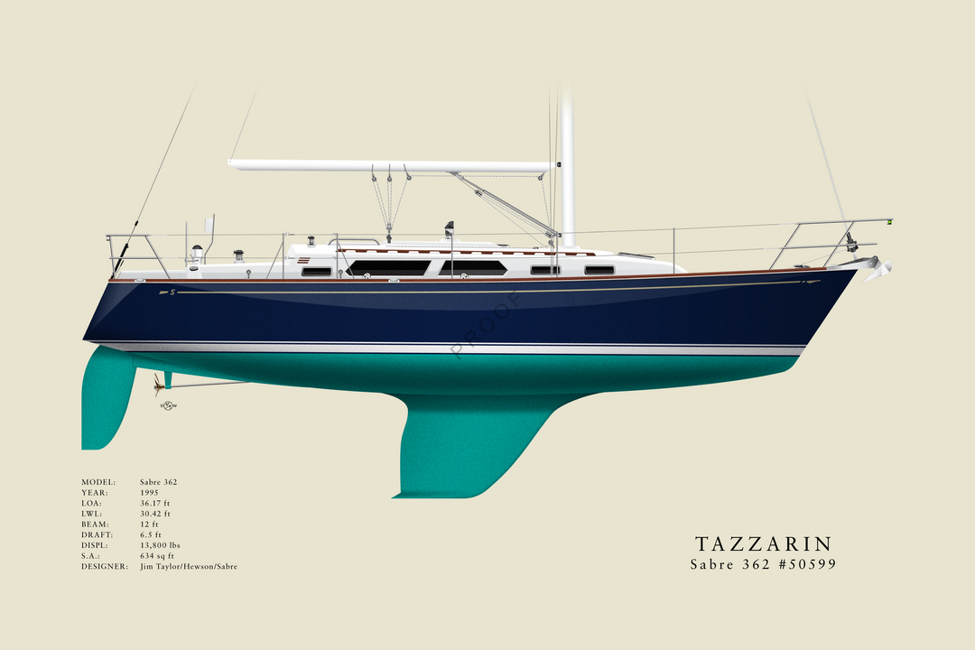 Tazzarin - Sabre 362 - Custom Half Hull Print With Deck Details