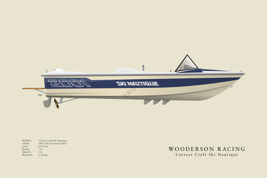 Wooderson Racing - Correct Craft Ski Nautique 2001 - Custom Half Hull Print With Deck Details