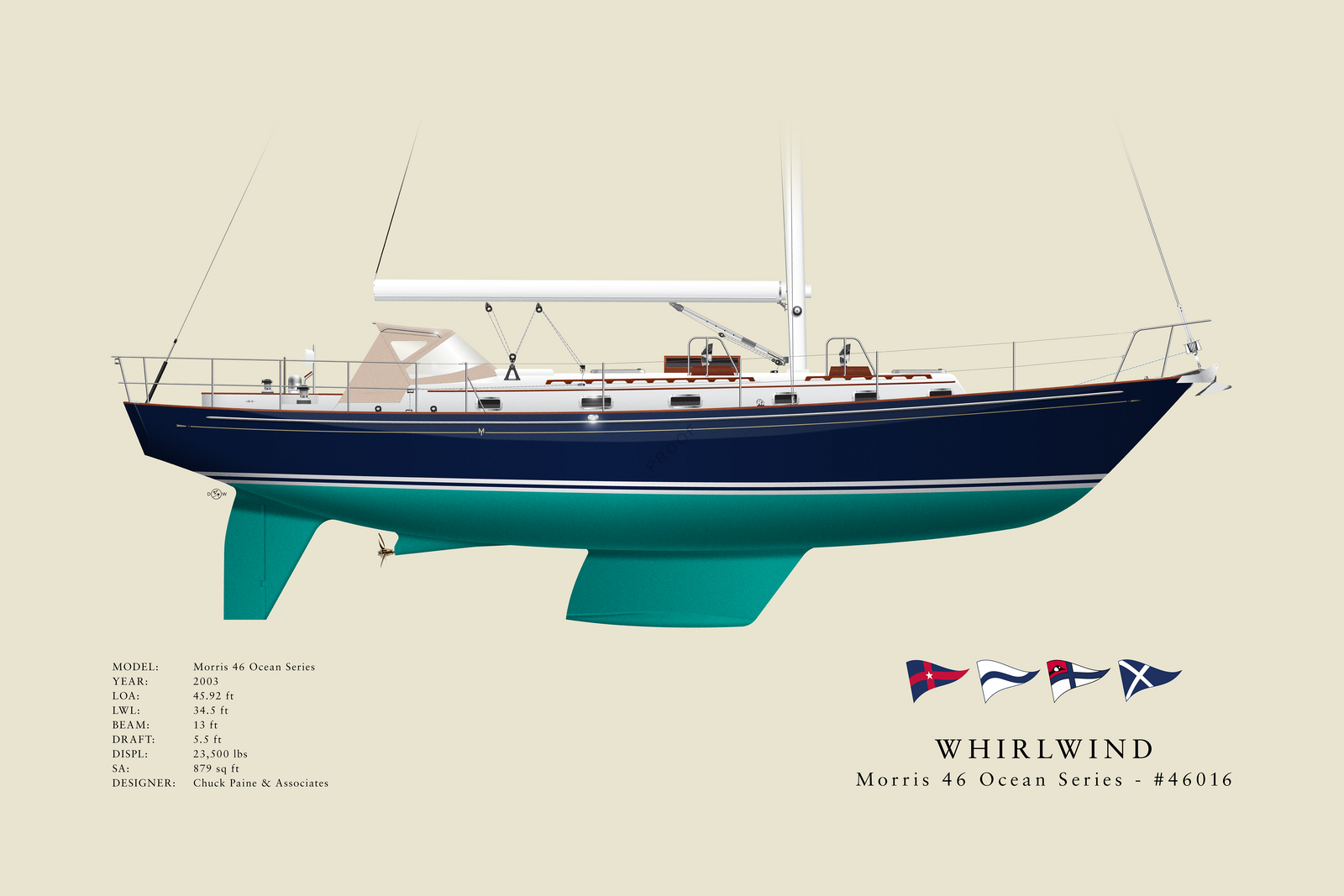 Whirlwind - Morris 46 Ocean Series - Custom Half Hull Print With Deck Details