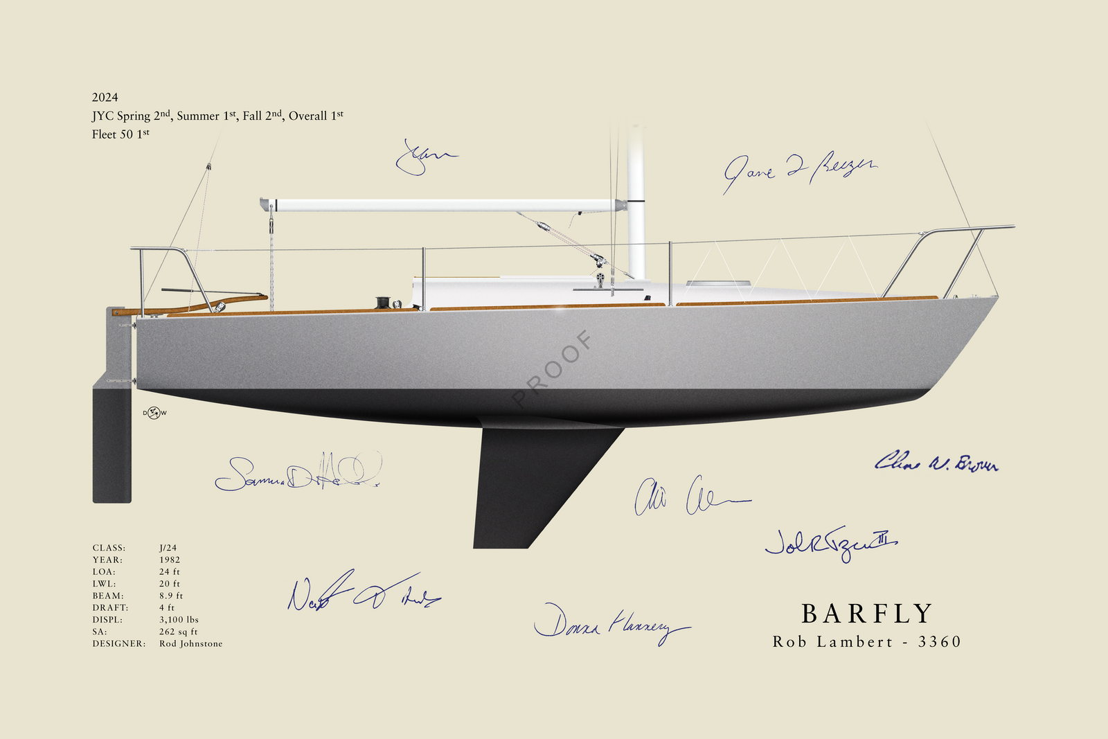 Barfly - J/24 - Custom Half Hull Print With Deck Details