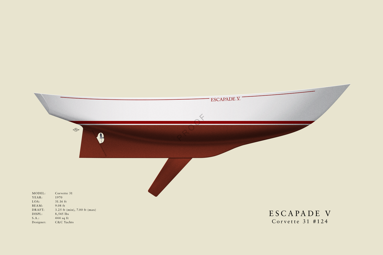 Escapade V - Corvette 31 - Flush Deck Custom Half Hull Print