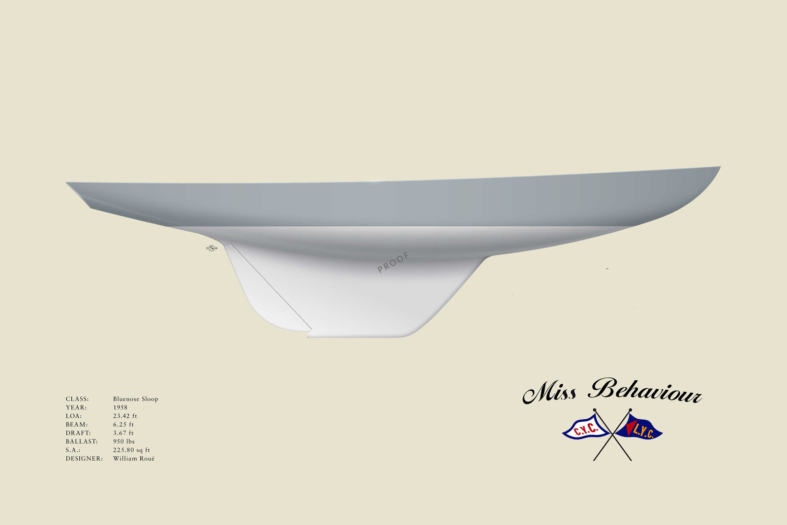Miss Behaviour - Bluenose Sloop - Flush Deck Custom Half Hull Print