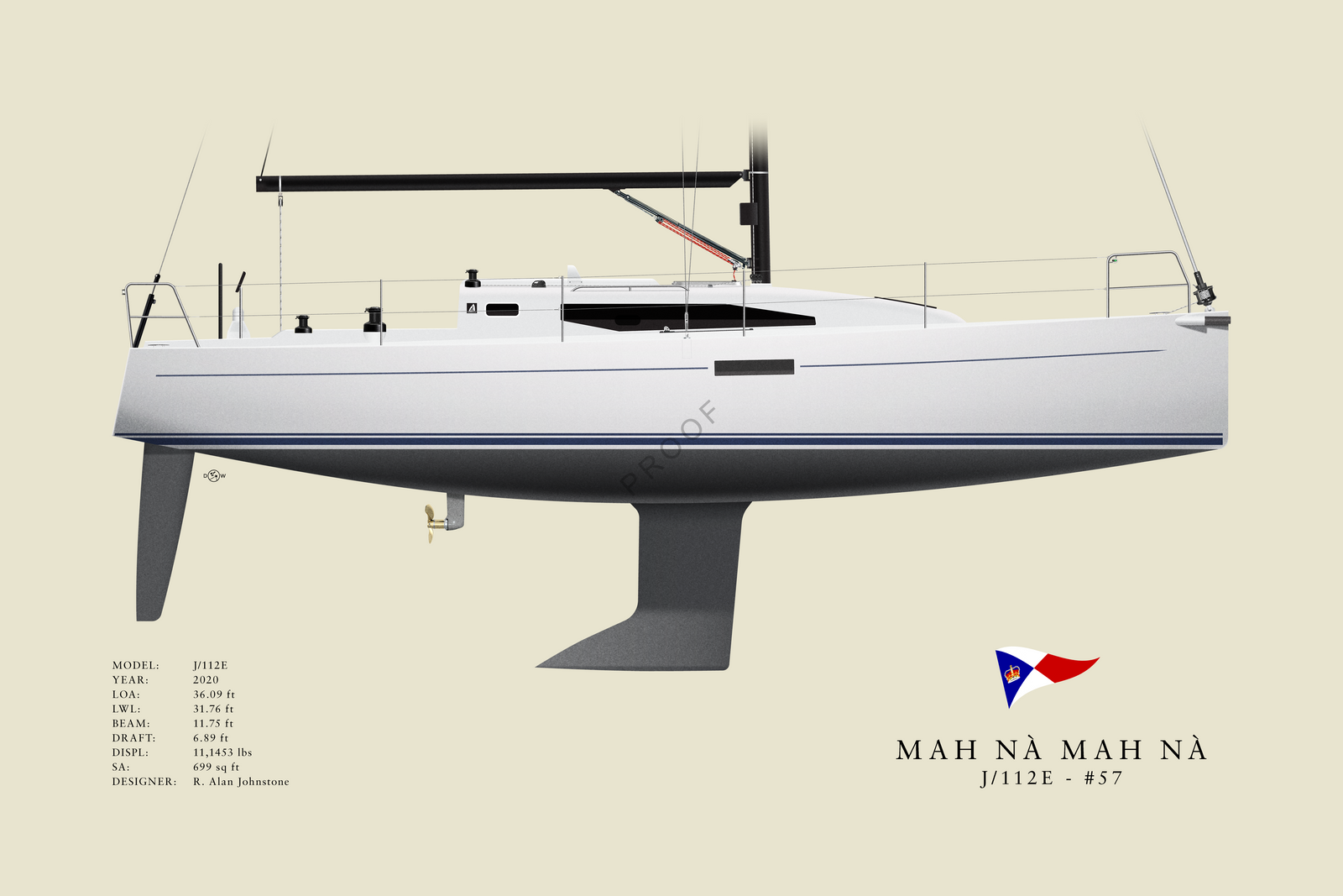 J/112 E - Mah Na Mah Na - Custom Half Hull Print With Deck Details