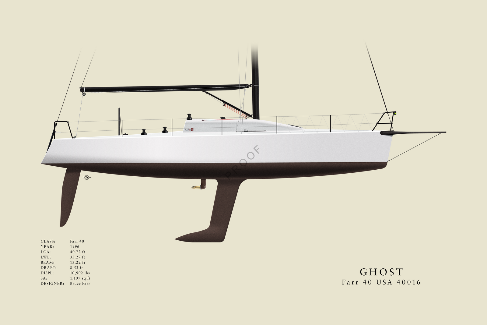 Ghost - Farr 40 - Custom Half Hull Print With Deck Details