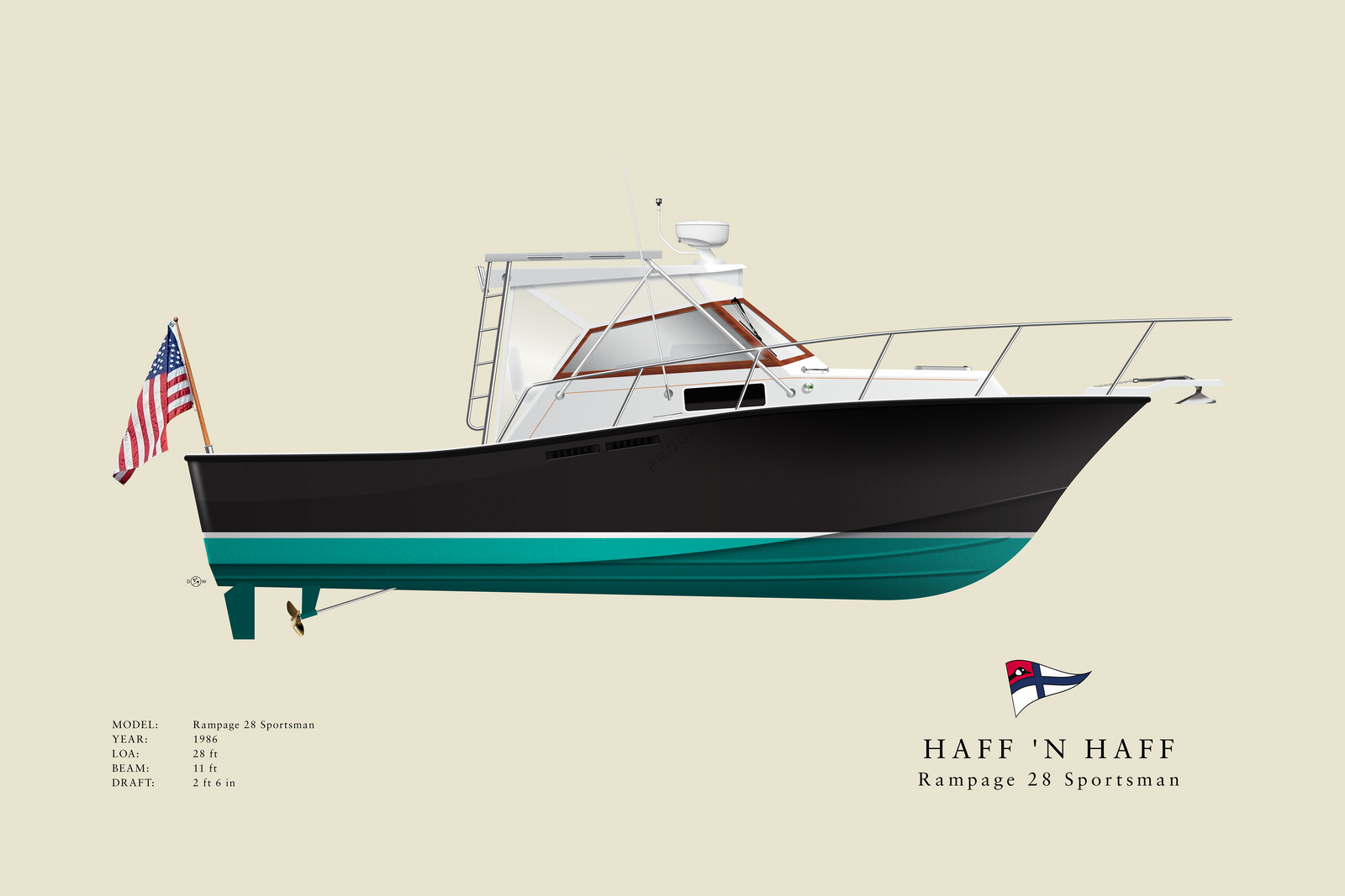 Haff 'N Haff - Rampage 28 Sportsman - Custom Half Hull Print With Deck Details