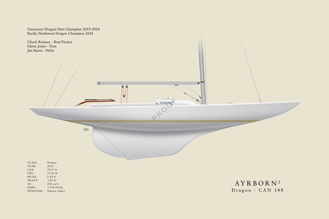 Ayrborn2 - International Dragon Class - Custom Half Hull Print With Deck Details