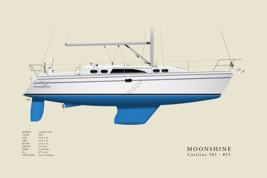 Moonshine - Catalina 385 - Custom Half Hull Print With Deck Details