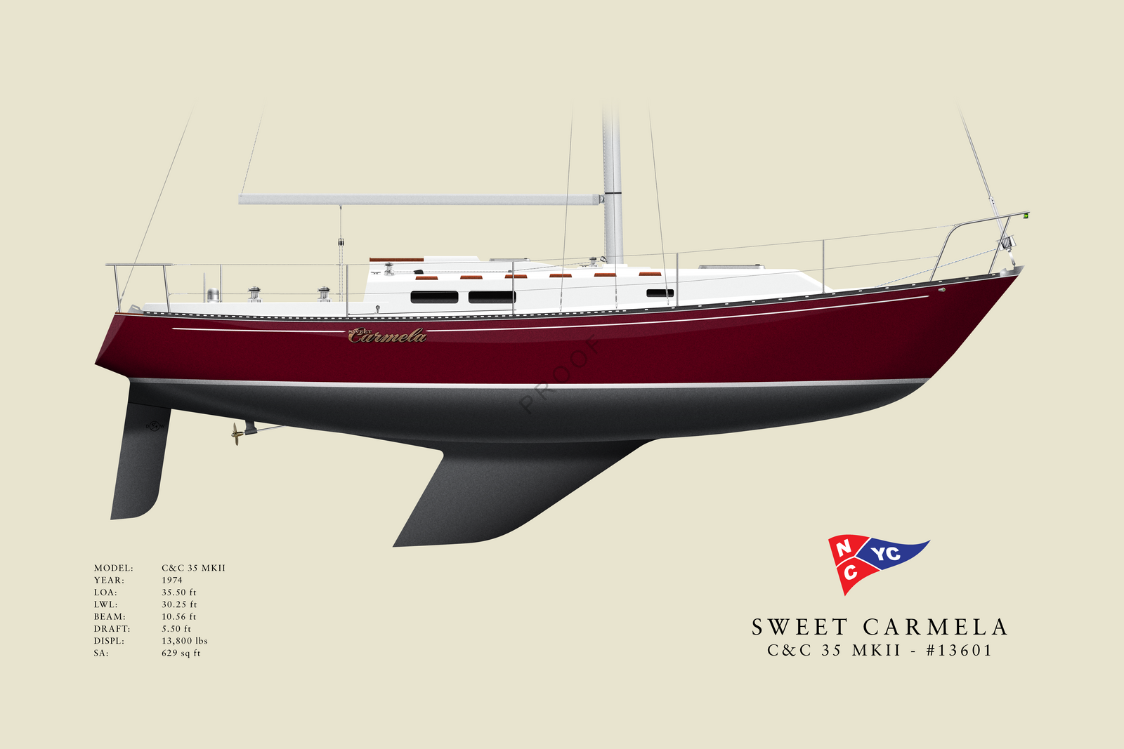 Sweet Carmela - C&C 35 MKII - Custom Half Hull Print With Deck Details