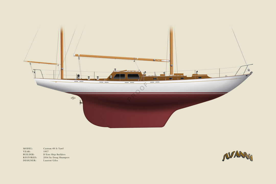 Susanna - Laurent Giles Custom Yawl - 2024 Edition Custom Half Hull Print With Deck Details