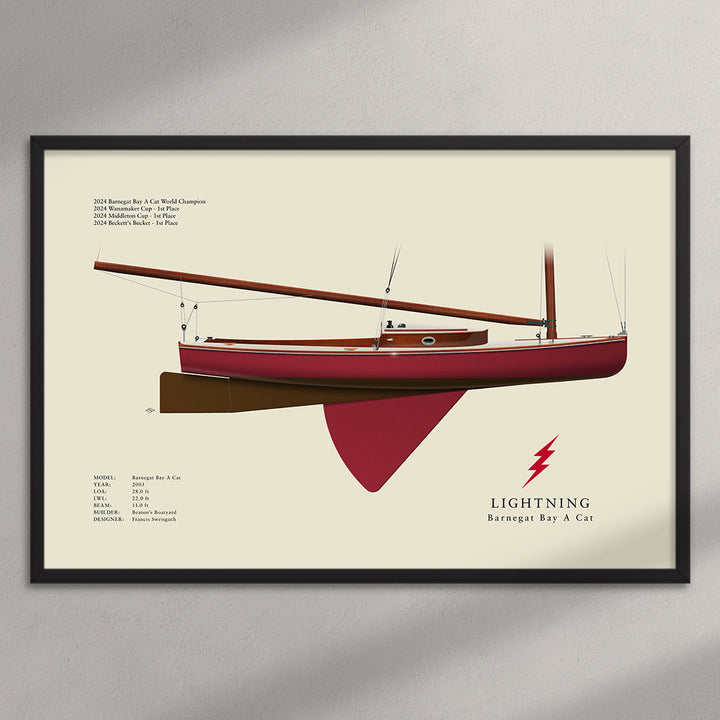 Lightning - Barnegat Bay A Cat Half Hull Print