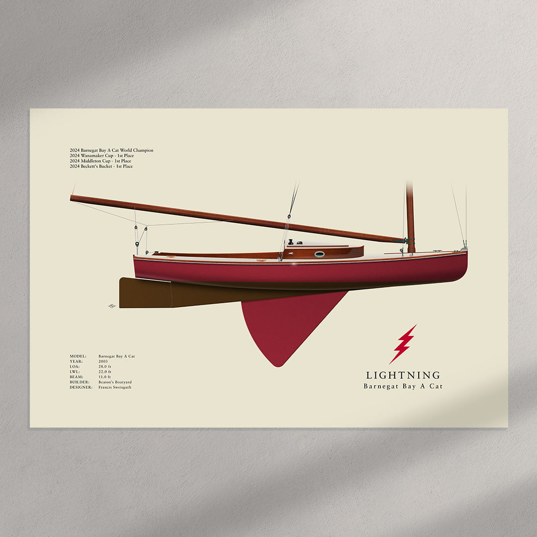 Lightning - Barnegat Bay A Cat Half Hull Print